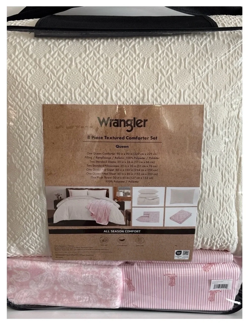 Wrangler Textured Comforter Set in White and Pink
